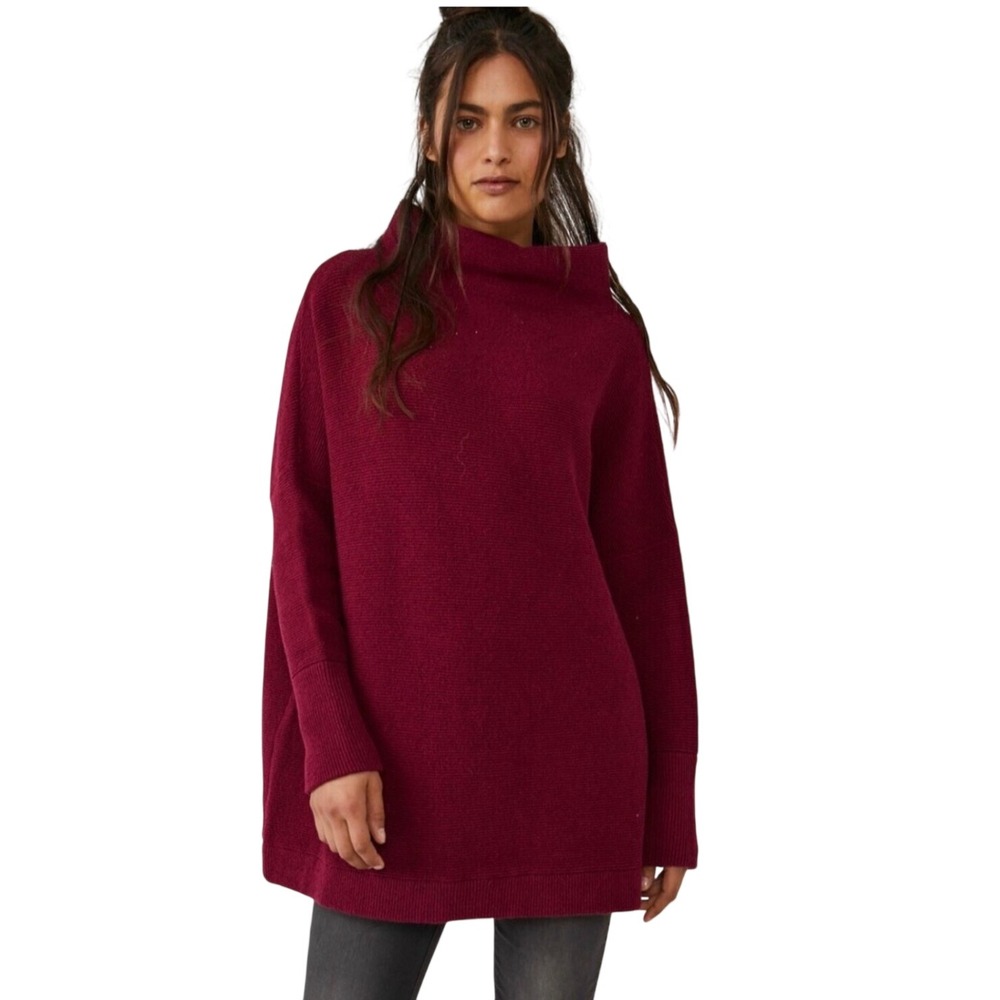 Free People Ottoman Slouchy Tunic Sweater Pomegranate Ribbed Mock Neck Size S